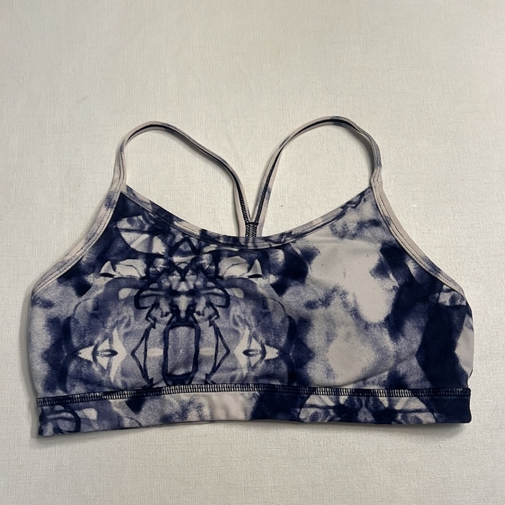 lululemon athletica Flow Y Bra IV Blue and White Sports Bra